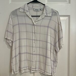 WEEKDAY White Button Down with Purple Stripes Light Breezy